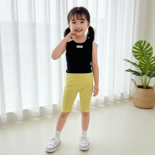 Babyonline(Y134)L6 (ส่งด่วน1วัน)กางเกงเลกกิ้งขาสามส่วนสีพาลเทลสำหรับเด็กผู้หญิง ผ้าฝ้าย นิ่ม