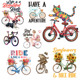 F.357Summer-Flower-Vintage-Red-Bicycle  ตัวรีดติดเสื้อ