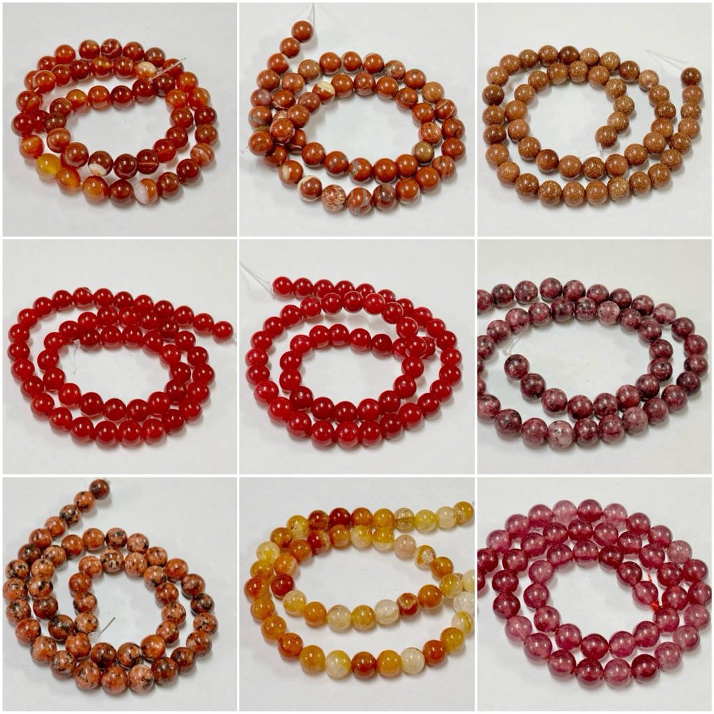 หินนำโชค 8มิล สีส้ม สีแดง ทับทิม อาเกต แบบแพ็ค 5เม็ด 10เม็ด ใช้สำหรับร้อยกำไล