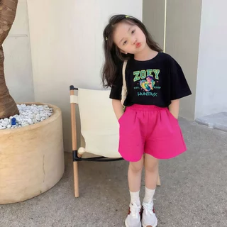 Beryl kids🌸ชุดเซ็ตเด็กผู้หญิงแฟชั่น🎀ชุดเซ็ทเด็กลายสุดฮิต Kpop Demon Hunters เสื้อยืดคอกลม+กางเกงขาสั้น นุ่ม สบาย สีสันสด