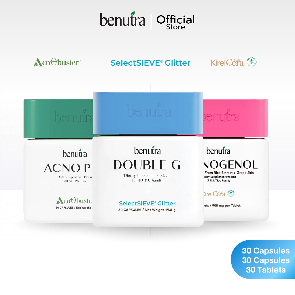 (ตะกร้า 3 กระปุก) Benutra Acno pro + Double G + Pycnogenol