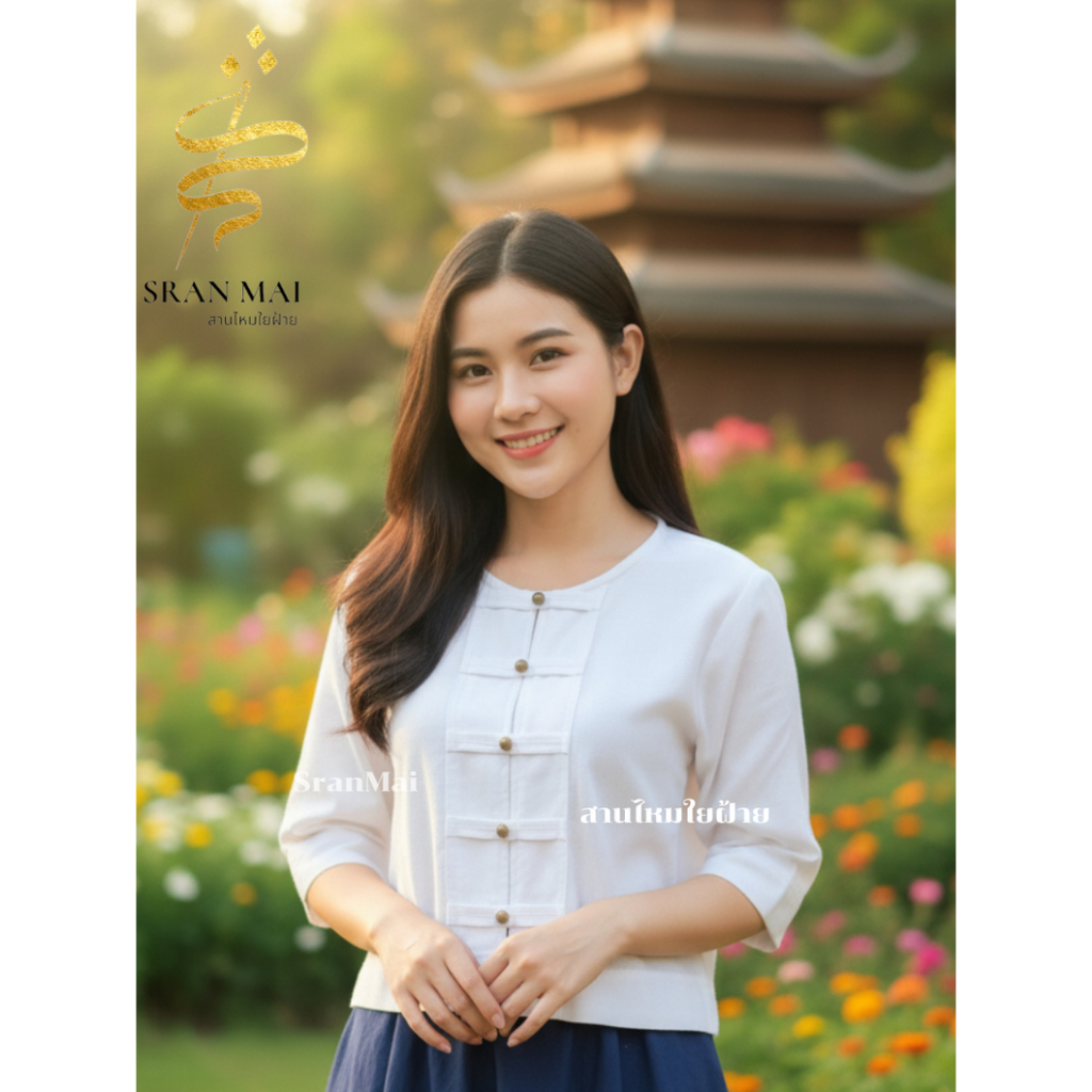 เสื้อผ้าฝ้าย คอกลมกาสะลอง แขนยาว เนื้อผ้านุ่มใส่สบาย มีอก34ถึง54