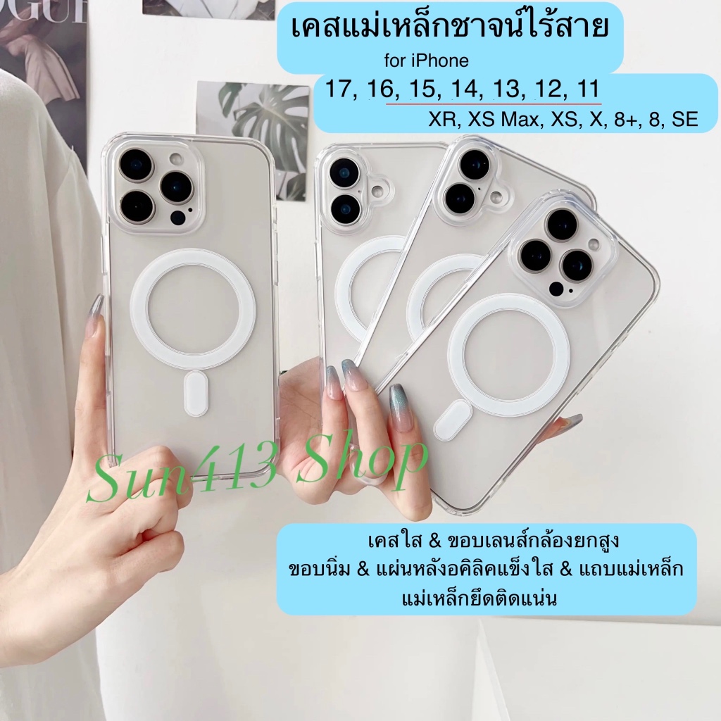 🇹🇭 เคสแม่เหล็กชาร์จไร้สาย กันกระแทก ขอบนิ่ม Magnetic Case TPU สำหรับไอโฟน 17 16 15 14 13 12 11 XR XS Max X 8Plus 8 SE