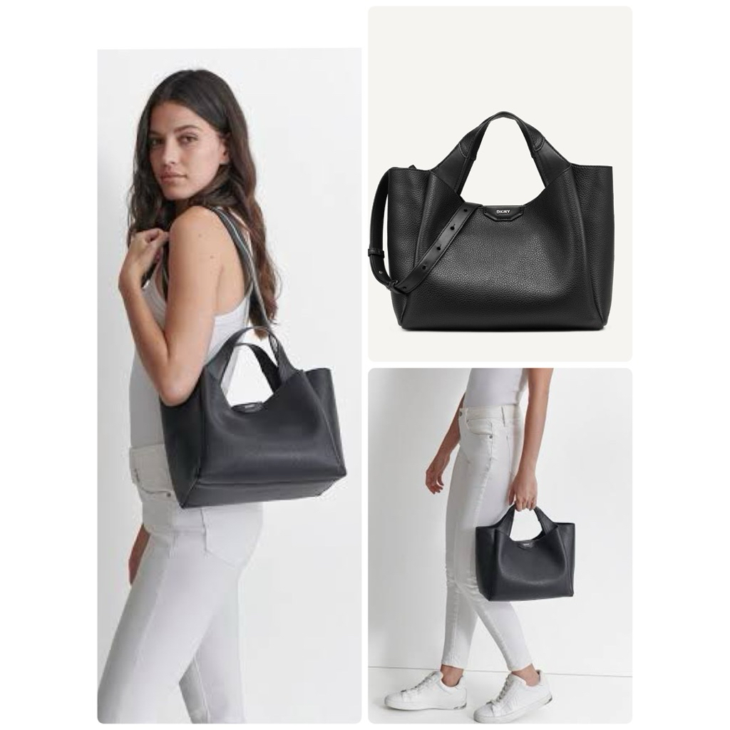 กระเป๋าสะพายข้าง กระเป๋าถือ หนังสีดำ 10 นิ้ว DKNY Willa Satchel