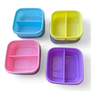 (12ชิ้น) กล่องอาหาร 2ช่อง ขนาด15*15*h5ซม. จุได้500ml 4สี เข้าไมโครเวฟได้