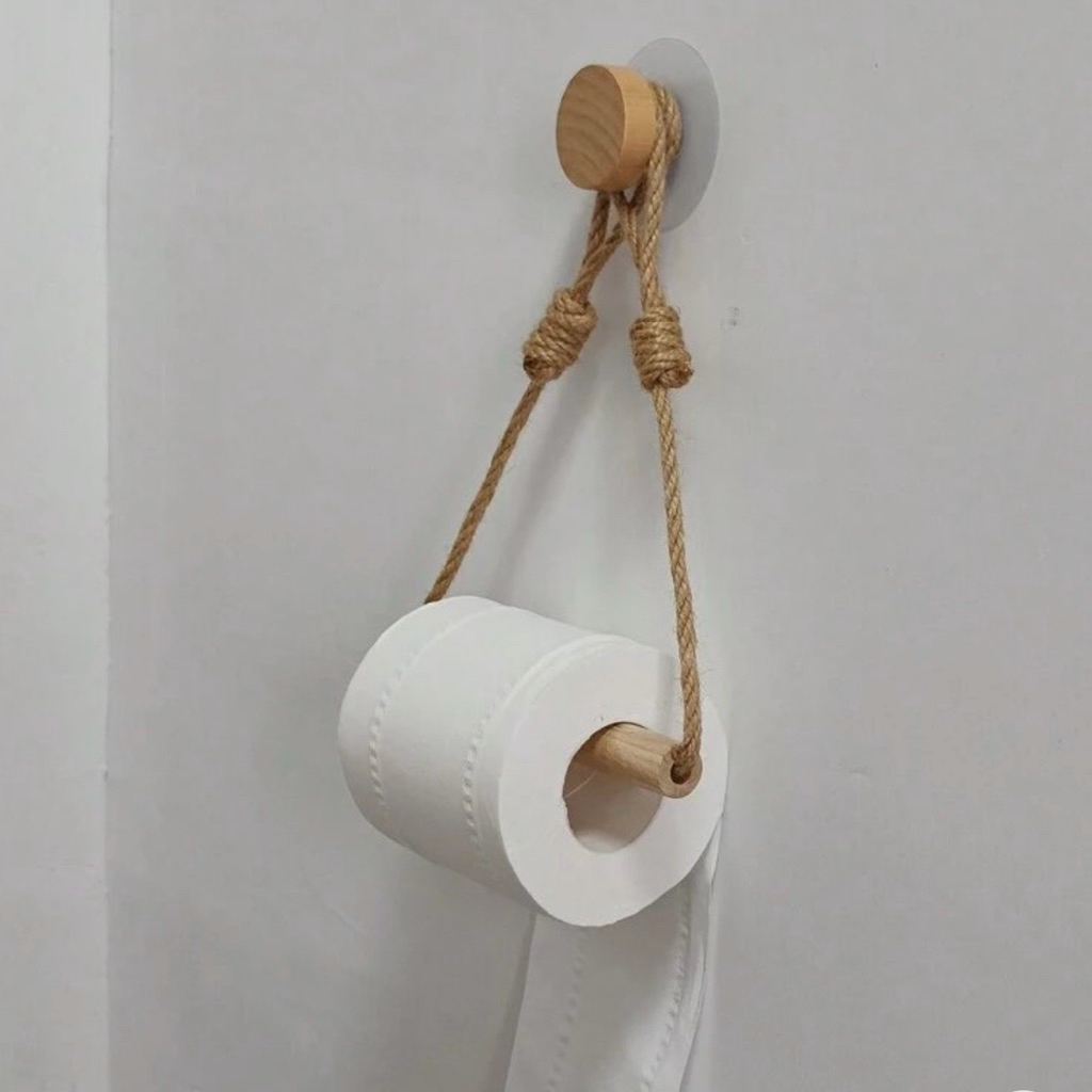ที่ห้อยกระดาษทิชชู่ ผลิตจากไม้แท้ และเชือกห้อยพร้อมตะขอยึดผนัง - รูปที่ 3