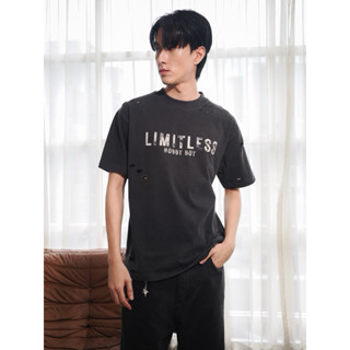 HOBBY BOY - (เสื้อขาดรู) LIMITLESS สีดำเฟด เสื้อยืด Unisex