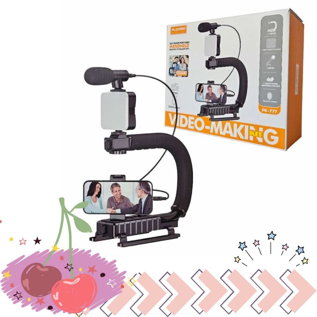 พร้อมส่งจากไทย PLOKAMA PK777 U Shaped ชุดขาตั้งถ่ายวิดีโอพร้อมไฟ LED ไมโครโฟน ชุดถ่ายวีดีโอสำหรับสมา