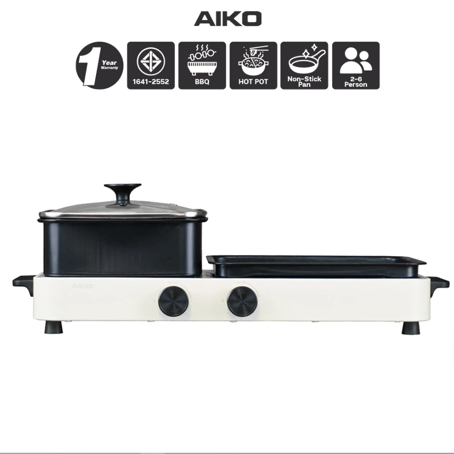 AIKO AK-2104A เตาปิ้งย่างเอนกประสงค์ 2in1 ถอดล้างได้ Multi - functional Electric Grill with Hot pot