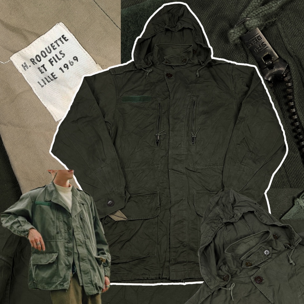 แจ็คเก็ตเดินป่า Vintage 1969 French Army M64 Military Jacket – H. Roquette et Fils แจ็คเก็ตวินเทจ มี