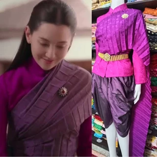 ชุดไทยอีนางคำดวง ชุดไทยเสื้อแจคกาดลายดอกไม้