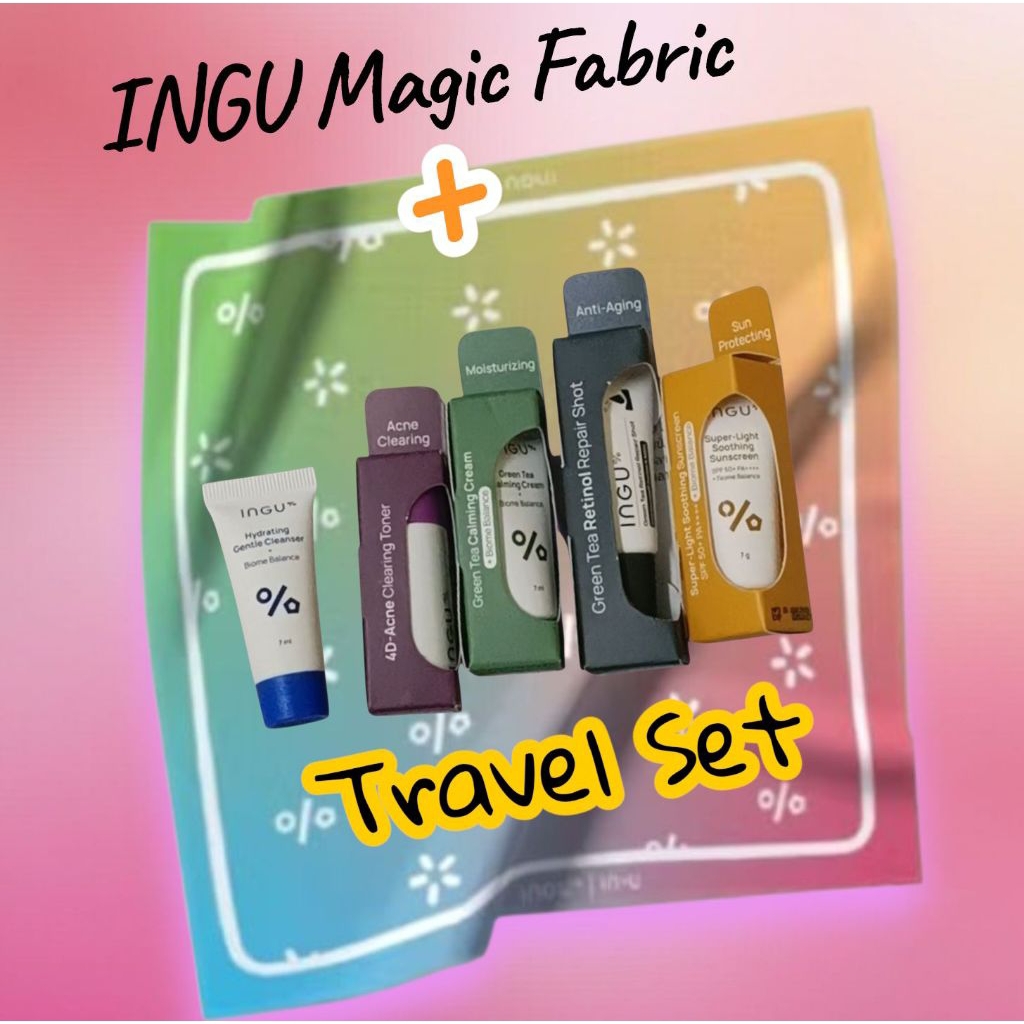 แท้ 💯%🌸 INGU Travel Set 🌸 สกินแคร์ขนาดพกพา 5 ชิ้น+ INGU Magic Fabric 1 ผืน