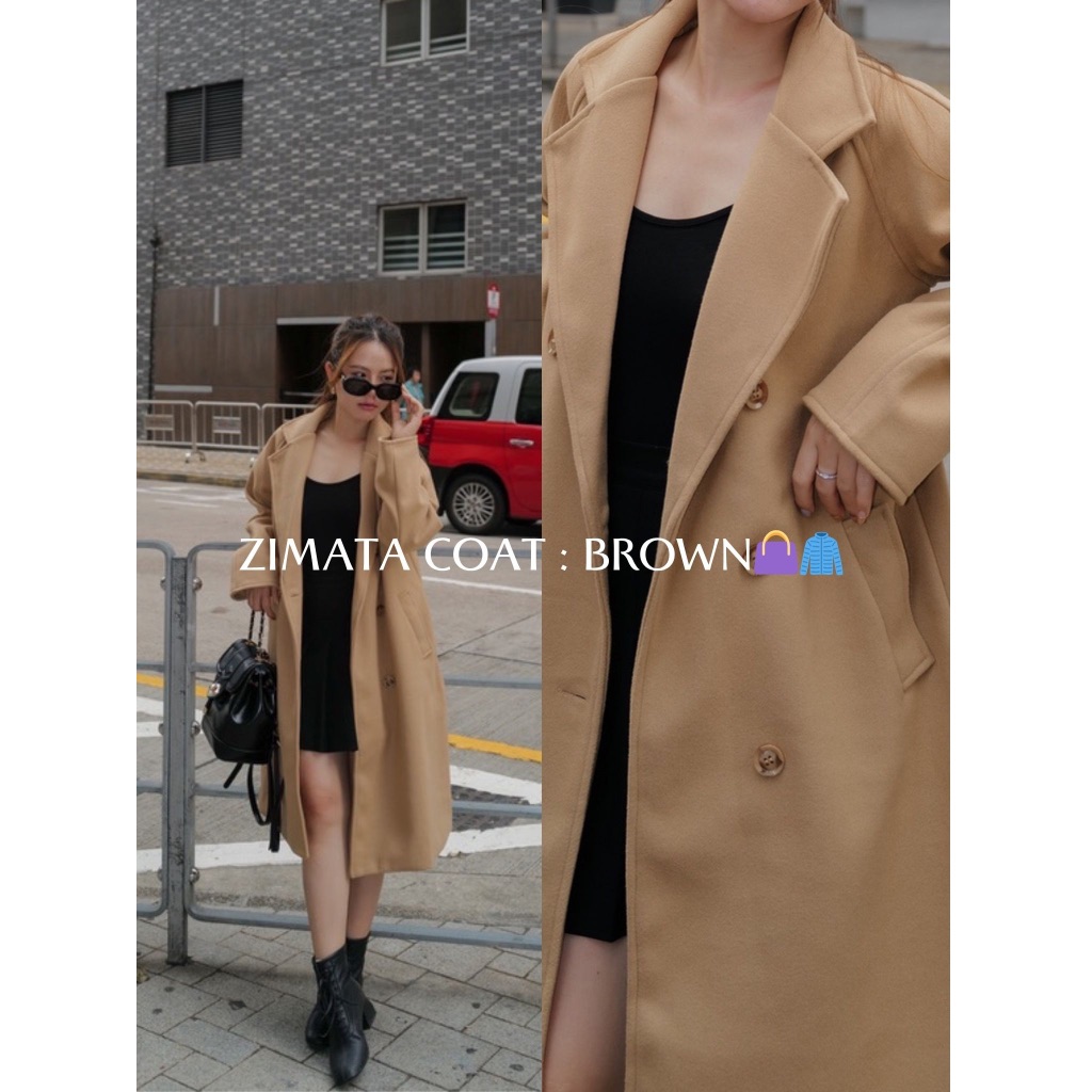 MyWay Brand : Zimata Coat เสื้อโค้ทตัวยาว เสื้อคลุมสีครีม ฟ้า ชมพู ดำ น้ำตาล - รูปที่ 5