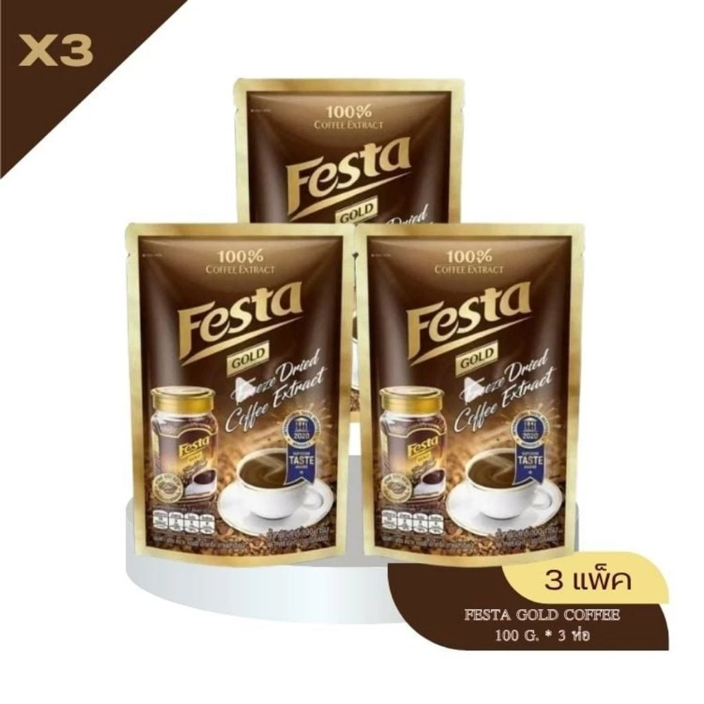 [แพ็ค3]​กาแฟเฟสต้าฟรีชดรายโกลด์ 100กรัม Festa gold 100g.