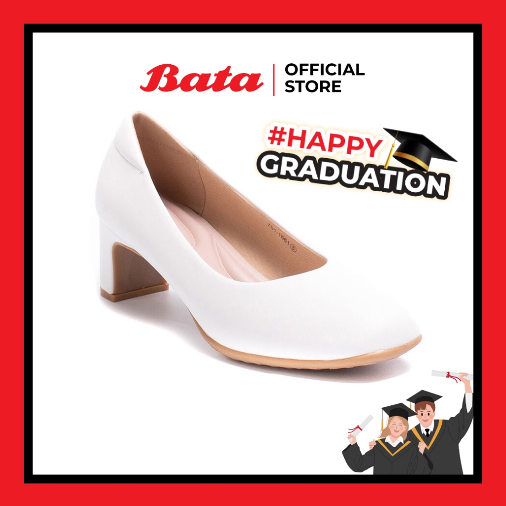 Bata บาจา รองเท้าคัทชู หนังเทียม ส้นสูง 2 นิ้ว ใส่สบาย ไม่กัดเท้า Women's Formal Shoes  รุ่น Annie สีขาว 7511661
