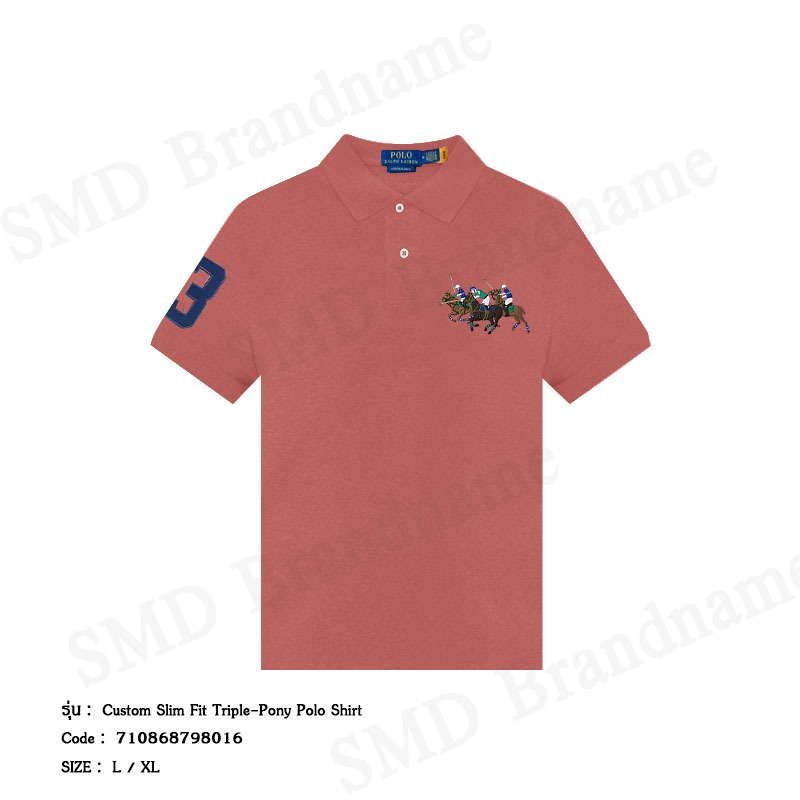Polo Ralph Lauren เสื้อโปโลผู้ชาย รุ่น Custom Slim Fit Triple-Pony Polo Shirt Code: 710868798016