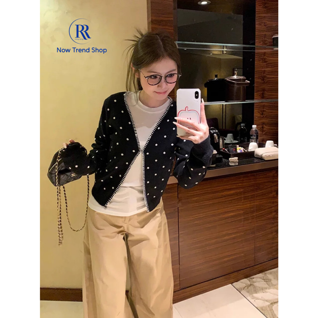เสื้อคาร์ดิแกนลายจุด แขนยาวสไตล์เกาหลี (Cardigan Polka Dot)