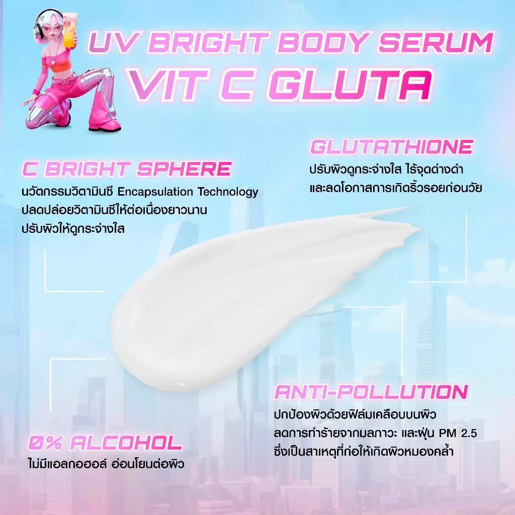 MizuMi UV Bright Body Serum Vit C Gluta 180ml เซรั่มกันแดดทาผิวกาย thumbnail 5