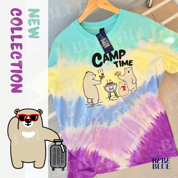 Bebeblue เสื้อมัดย้อม ครอบครัว รุ่น Camp Time (สกรีนตามแบบ) เนื้อนุ่ม ใส่สบาย ของแท้ 100%