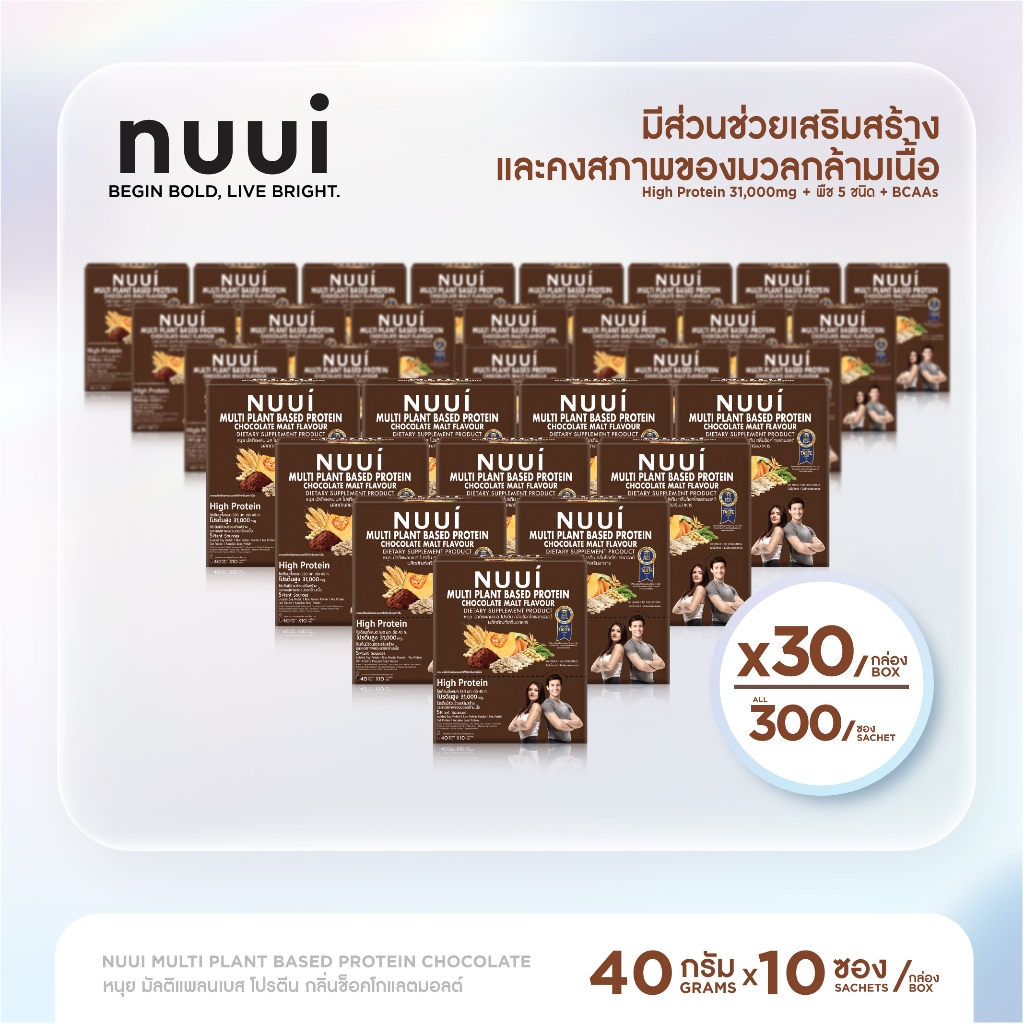 NUUI MULTI PLANTBSED PROTEIN CHOCOLATE MALT FLAVOUR DIETARY SUPPLEMENT PRODUCT1*10(30กล่องรวม300ซอง)