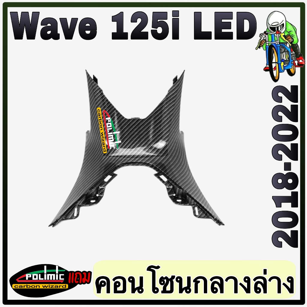 คอนโซนกลางล่าง Wave 125 i LED 2018-2022 (งานABS) เคฟล่าลายสาน ลายสวย มีสติ๊กเกอร์ POLIMIC แถมให้
