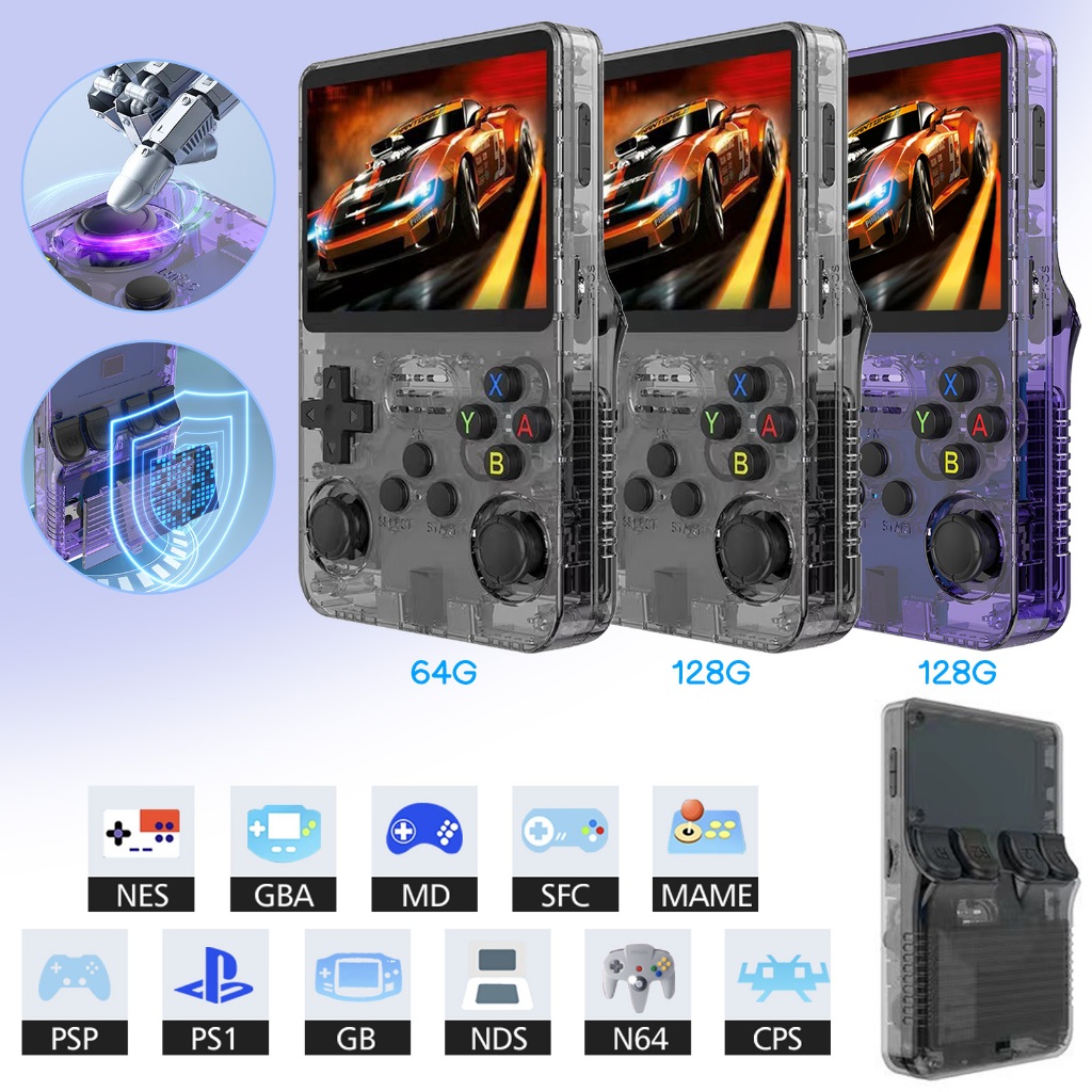 เครื่องเล่นเกมพกพา เกมคอนโซล R36S แบบโอเพนซอร์ส 64GB/128GB 35 นิ้วหน้าจอ IPS ของขวัญวันเกิด