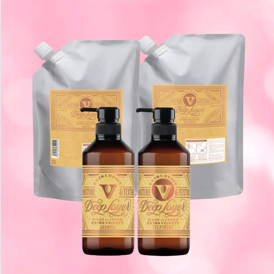 DEEP LAYER EXTRA HEAVY V 470 500 750  ML.แชมพู ทรีทเมนต์สำหรับผมเสียจากการฟอกสีหรือโดนความร้อนบ่อยช่วยเพิ่มความชุ่มชื้น