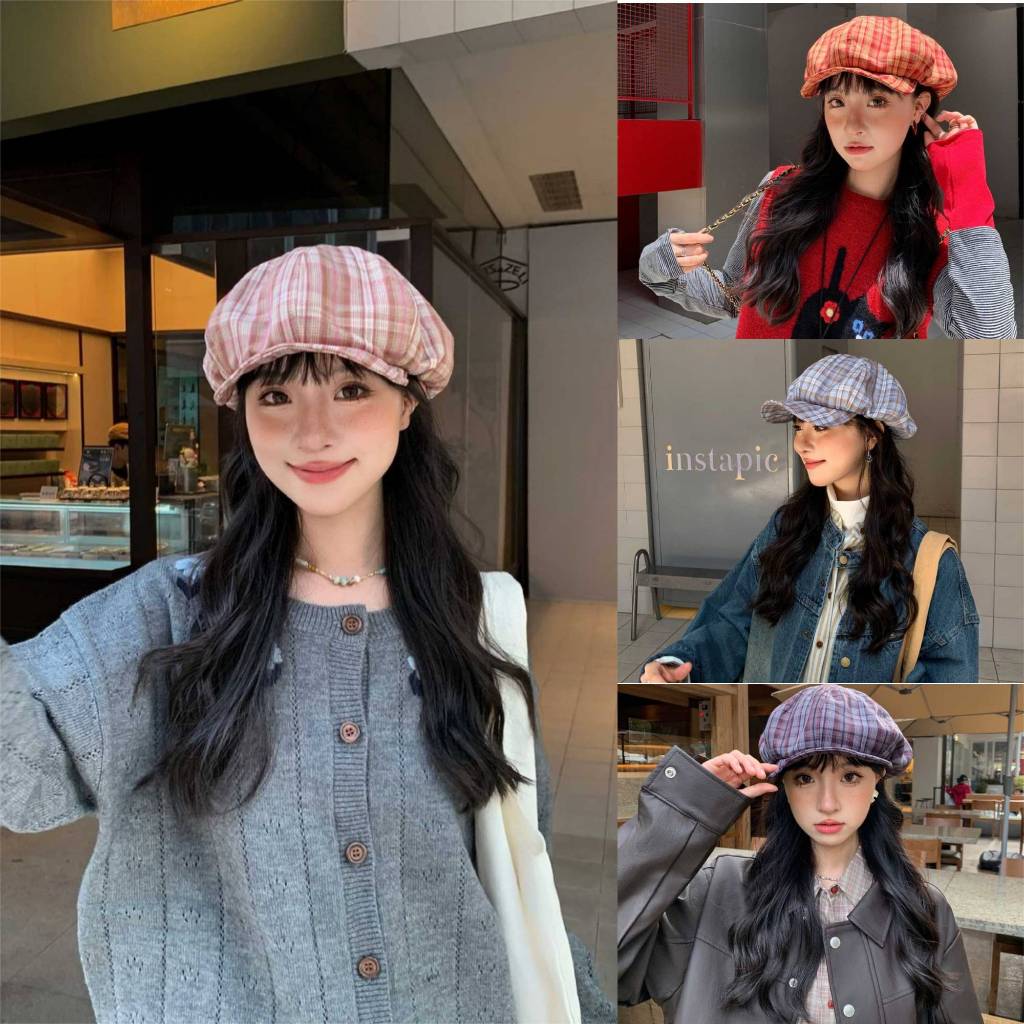 Cloud Beret - ลายสก๊อต แบบคลาวด์ หมวกเบเร่ต์ สไตล์วินเทจ Y2K