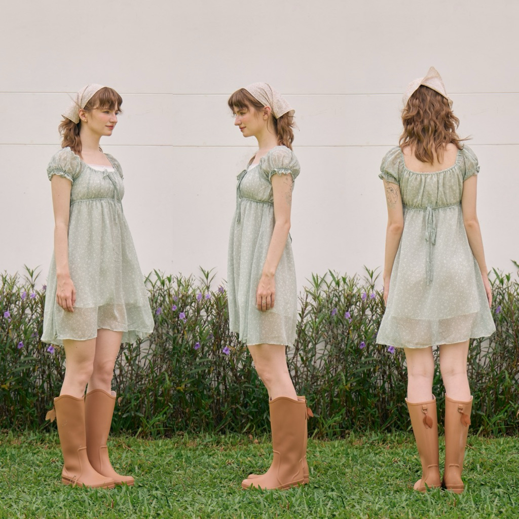 Ruby Cottage : Priscilla Dress 🌷🌸💕 เดรสสั้นลายดอกไม้ เดรสแขนตุ๊กตา