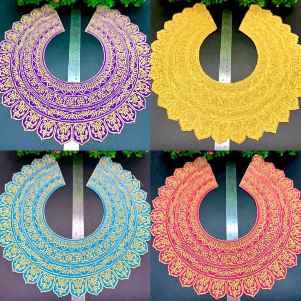 กรองคอแบบผ้า กรองคอลายไทย กรองคอตกแต่งชุดไทย