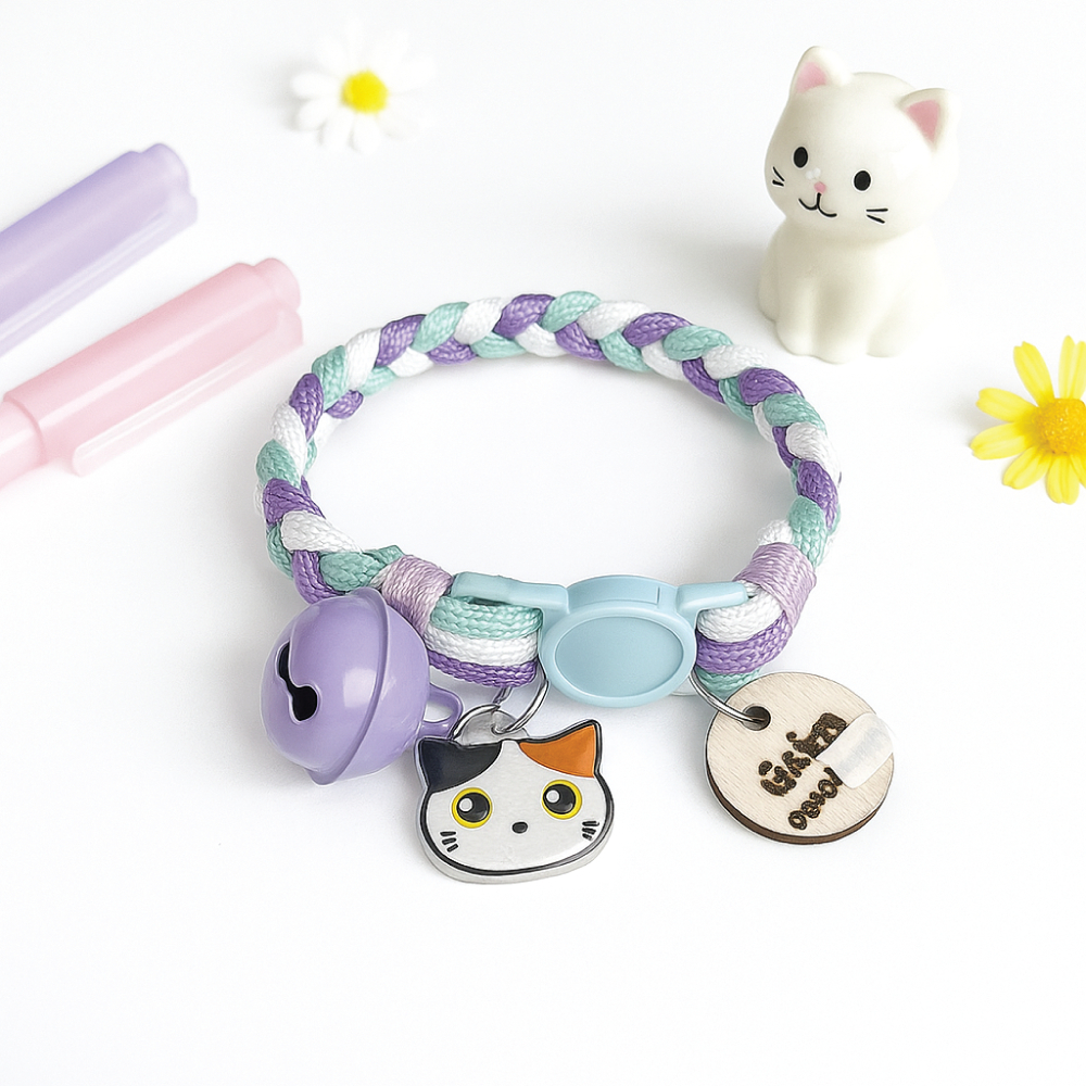 ปลอกคอแมว+จี้แมว DIY (แถมป้ายชื่อไม้แกะสลัก) *ทักแชต เพื่อแจ้งชื่อและเลือกจี้ รูปที่ 5