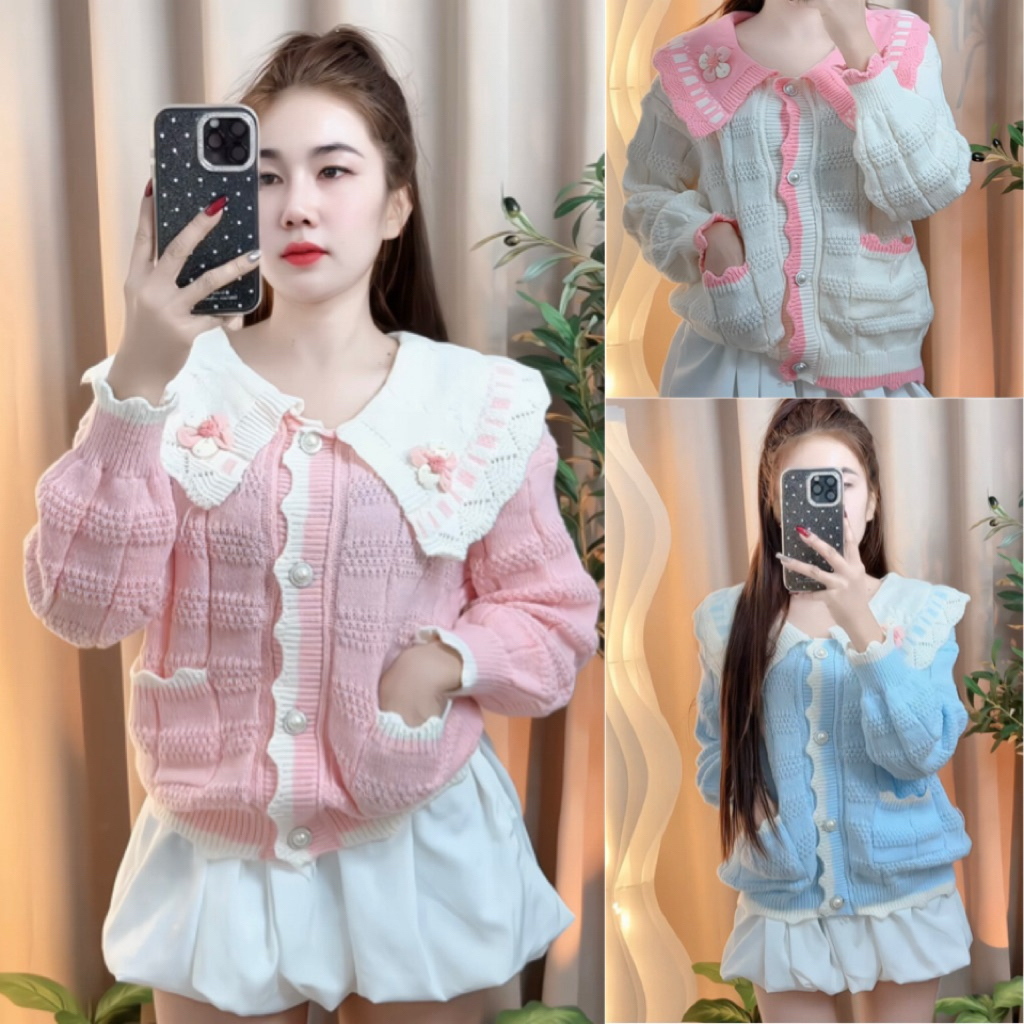 เสื้อไหมพรมคาร์ดิแกน สไตล์เกาหลีน่ารักๆ สีพาลเทล ใส่หน้าหนาว (สินค้าพร้อมส่ง)