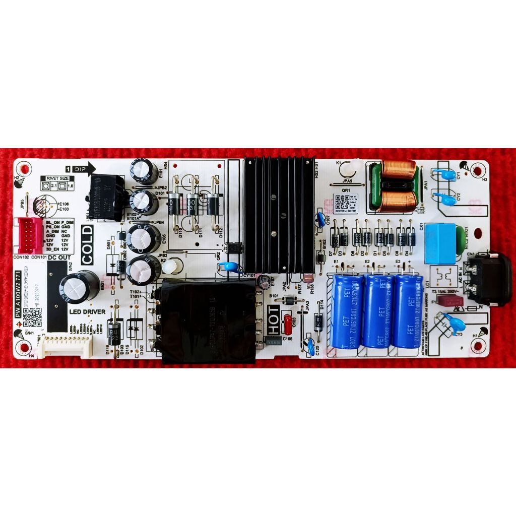 เพาเวอร์ซัพพลาย TCL 58P635 พาสบอร์ด PW.A100W2.771 แรงดันขับแบคไลท์ 164.6V-179.2 V 340mA