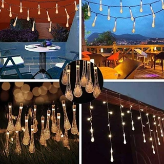 YOWXII ไฟโซล่าเซลล์ ไฟตกแต่งกลางแจ้ง 20/50/100 LED แบบหยดน้ำ , คริสต์มาส โคมไฟปักสนาม 0 ค่าไฟฟ้า