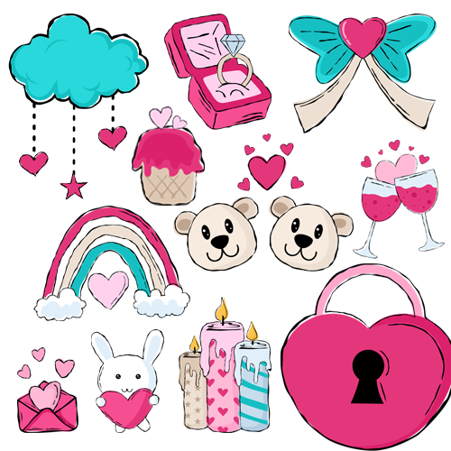 F.367.Valentine's Day Clipart Bundle✨ ตัวรีดติดเสื้อสำเร็จรูป ฟิล์มรีดร้อน DTF