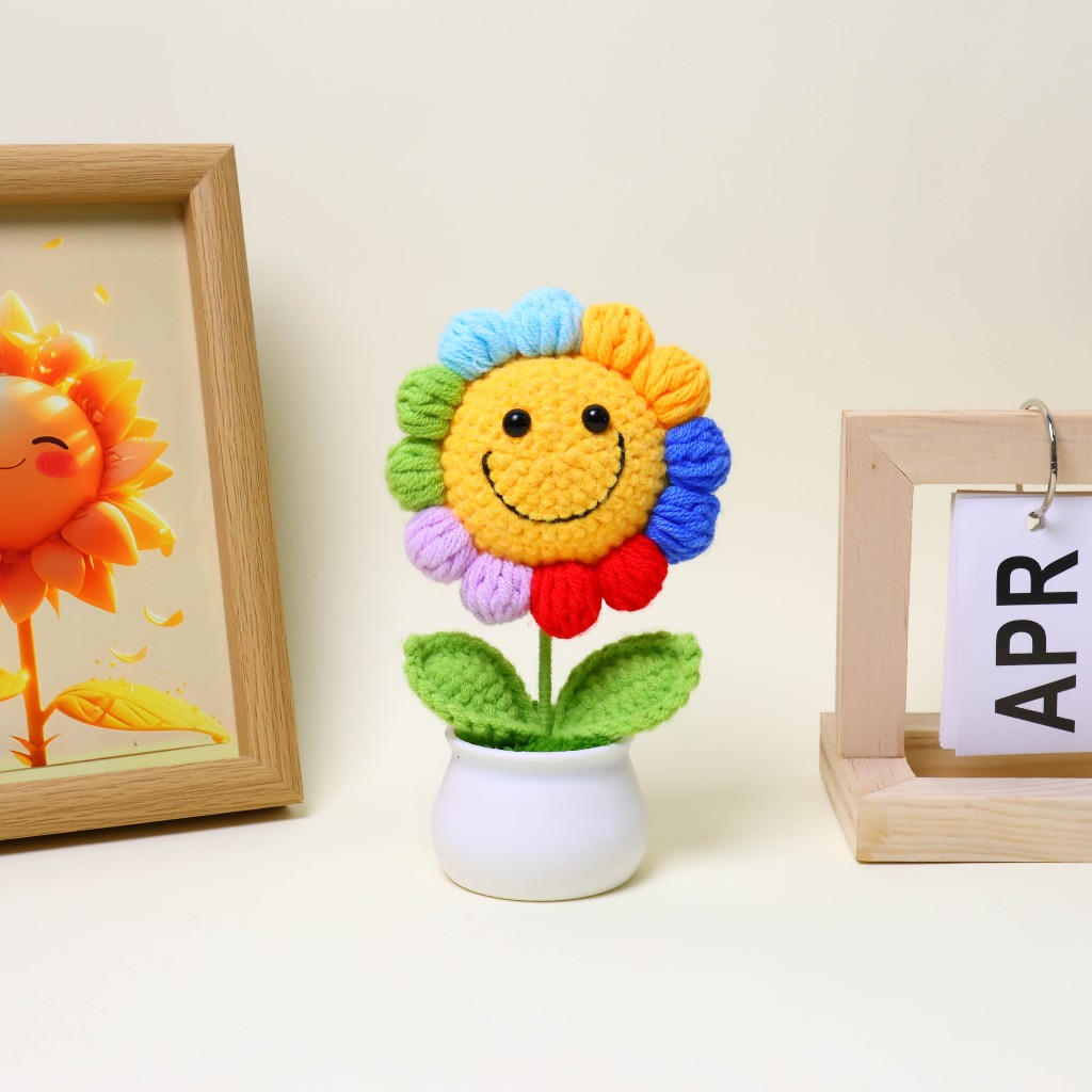 ชุดกระถางต้นไม้สีรุ้งถักด้วยมือ เครื่องประดับขนาดเล็กสร้างสรรค์บนโต๊ะ - รูปที่ 5