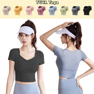 Sport Bra เสื้อโยคะแขนสั้น เสื้อยืดออกกำลังกาย มีฟองน้ำในตัว ดีไซน์สวย ผ้ายืดหยุ่นได้ดี เหมาะกับกีฬาหลายประเภท