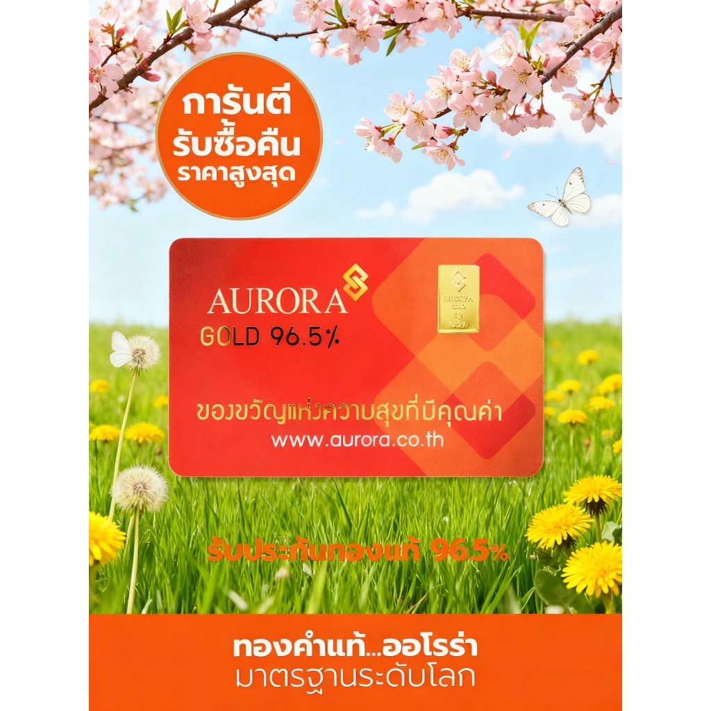 AURORA ทองคำ / ทองคำแท่ง / ทองแผ่น 1g ทอง 96.5% *ของแท้*