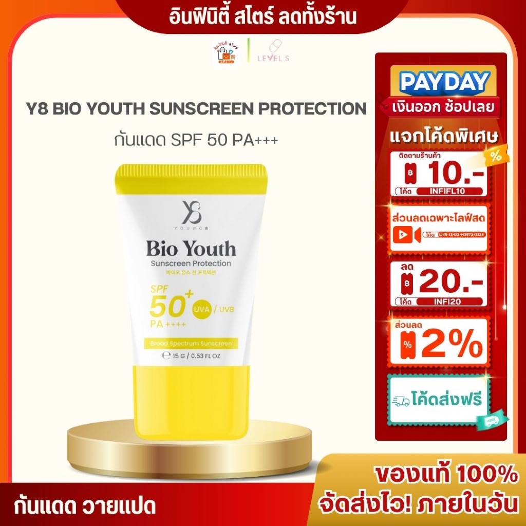 [ส่งด่วน 4 ชม.] ครีมกันแดด Y8 Y8 BIO YOUTH SUNSCREEN PROTECTION SPF50 PA+++ (สูตรเก่า)