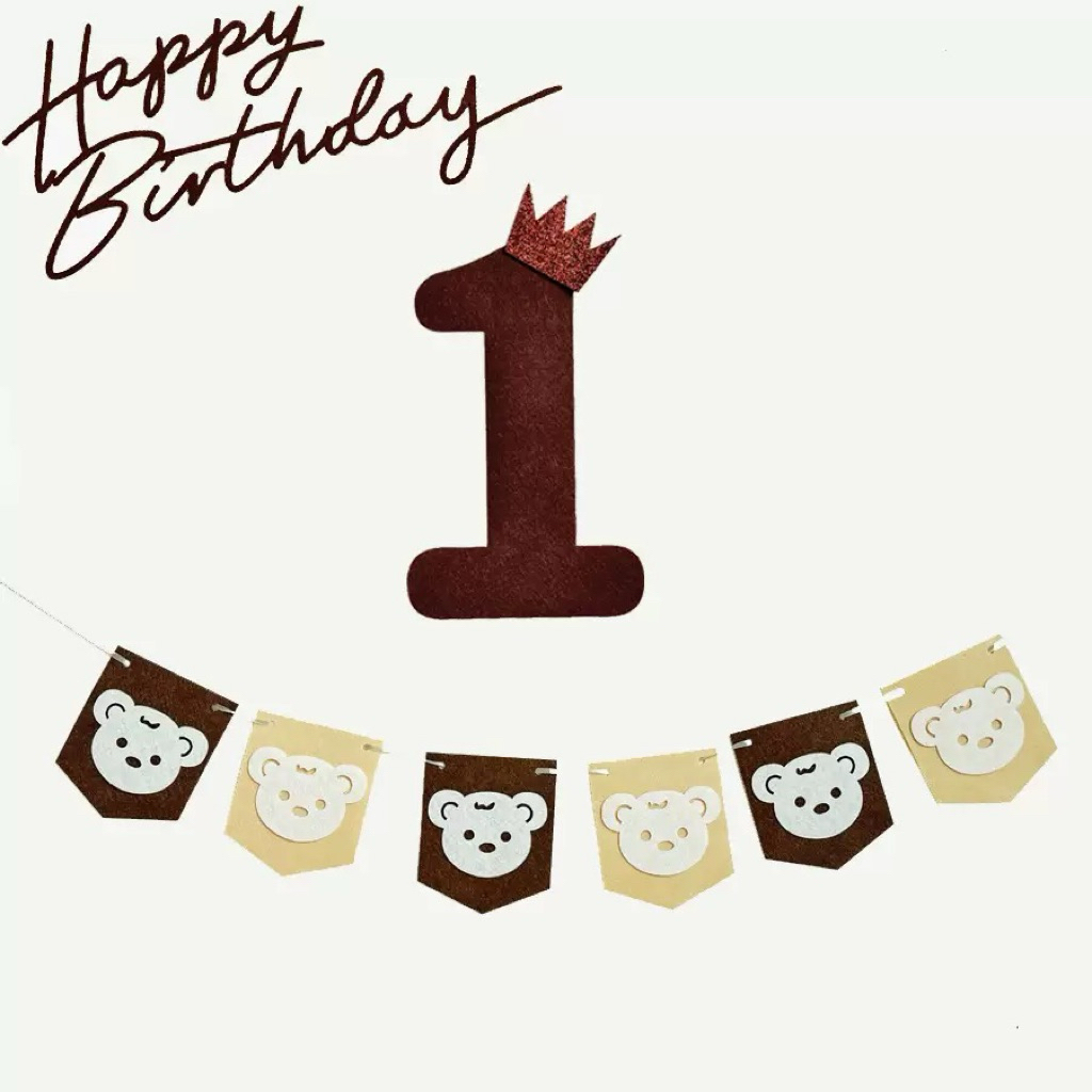 ป้ายวันเกิด ป้ายผ้าอักษรครบชุด ตัวเลข Happy birthday ธงหมี สินค้าพร้อมส่ง อ่านรายละเอียดก่อนสั่ง