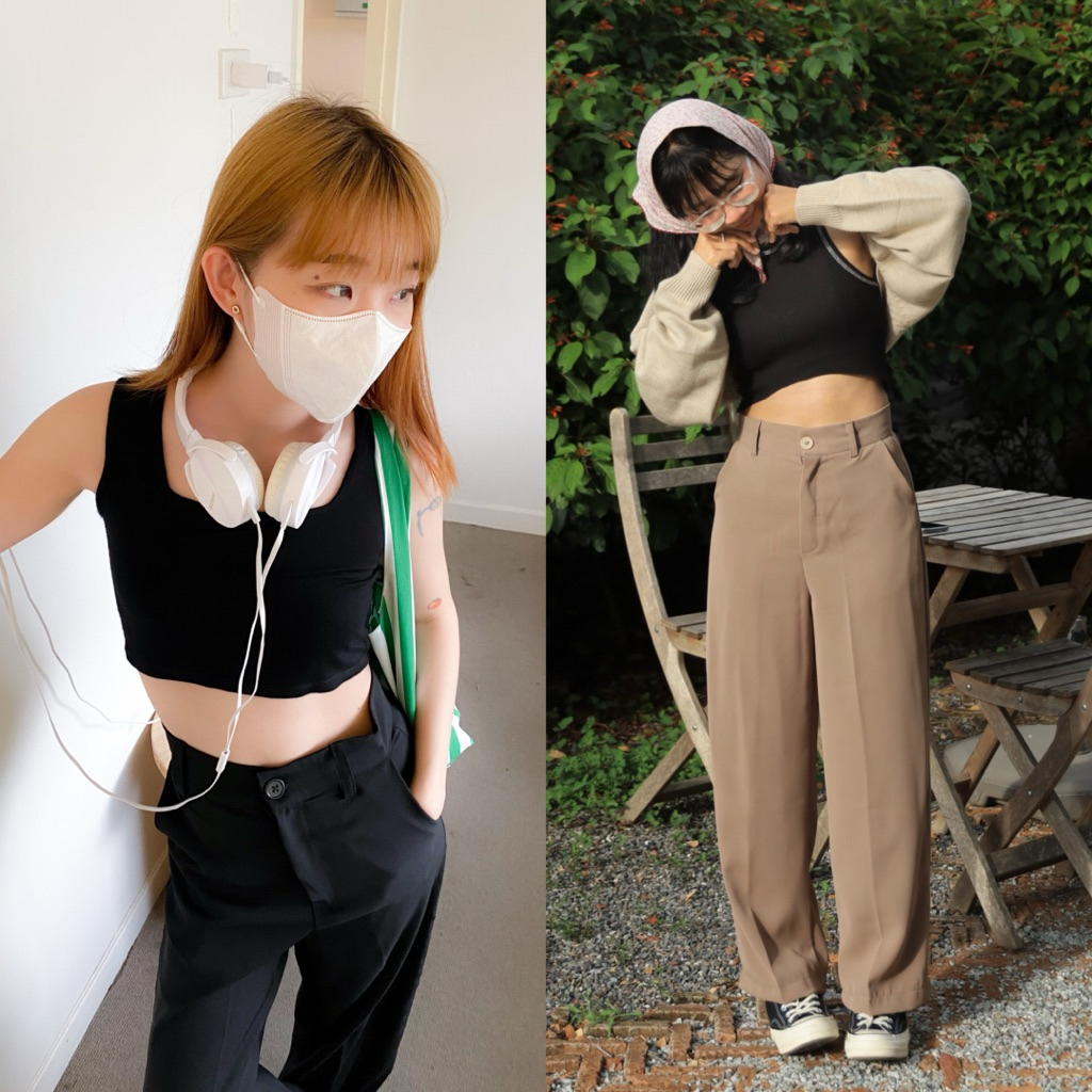 150cm lux กางเกงขายาวเอวสูง สำหรับสาวสูง150cm+ ผ้าลื่นพริ้ว ทิ้งตัว ติดกระดุม ความยาว37นิ้ว [playwork.store](002-กระดุม) รูปที่ 5