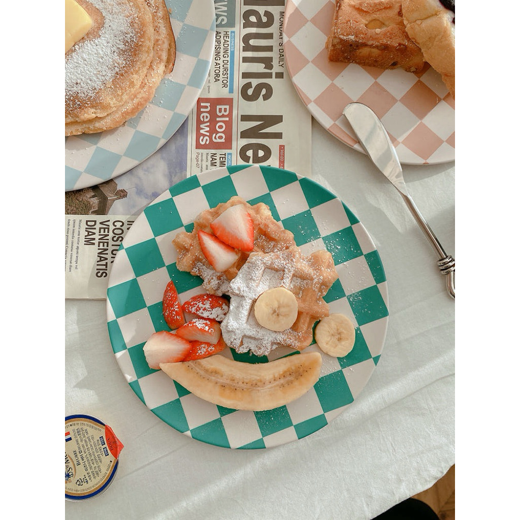 [Somthing Play] จานไม้ไผ่ Zenia Taylor ลายตารางสีเขียว (Check Green) |  Zenia Taylor Bamboo Plate – 