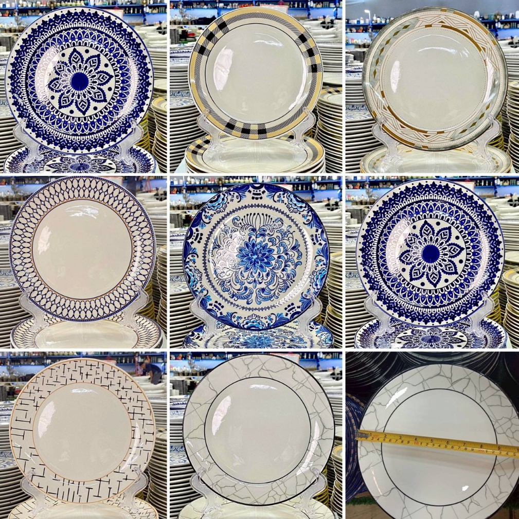 จานเซรามิก 10 นิ้ว ลายไทย ลายคราม จานสวยๆ จานกระเบื้อง ราคาถูก เข้าไมโครเวฟได้