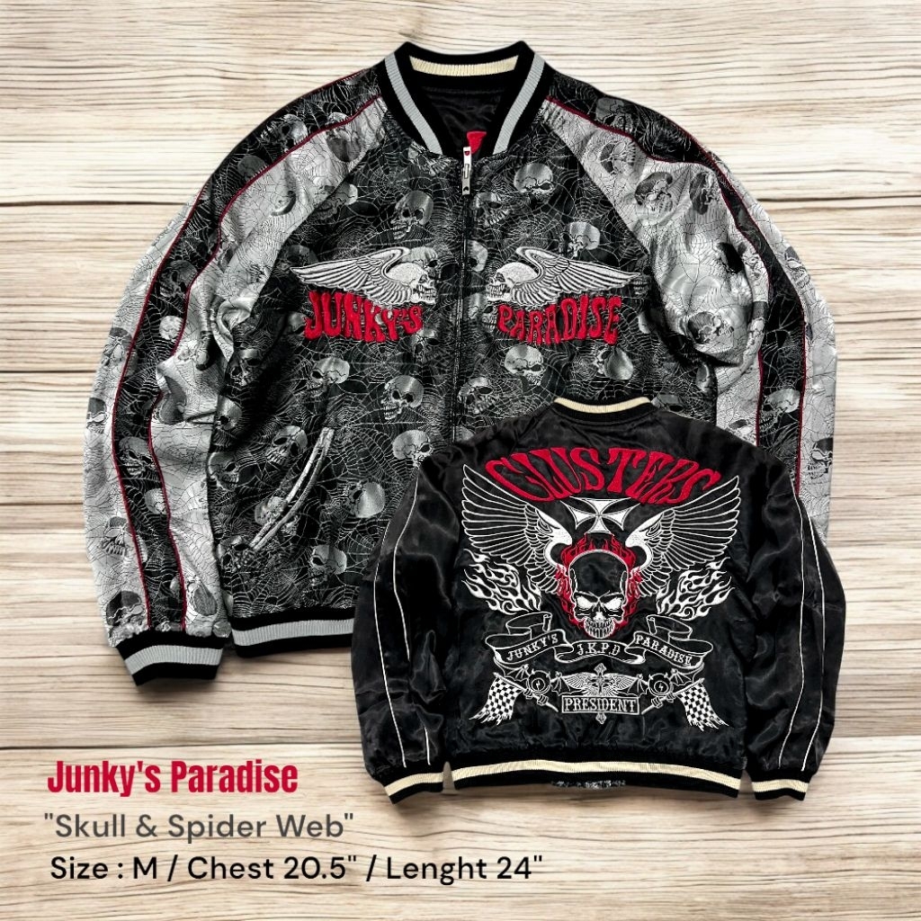 Sukajan Jacket Skull & Spider Web กะโหลก แมงมุม แจ็คเก็ตญี่ปุ่น เสื้อปักลายญี่ปุ่น สไตล์ญี่ปุ่น เกาห