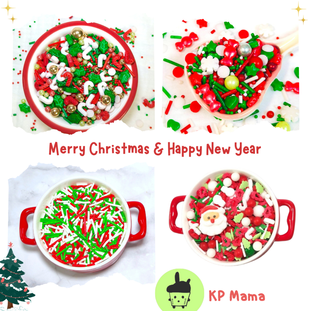 KP Mama น้ำตาลแต่งหน้าเค้ก Sprinkle ธีมคริสต์มาส ปีใหม่ เม็ดมุกแต่งหน้าขนม กินได้ สวยด้วย