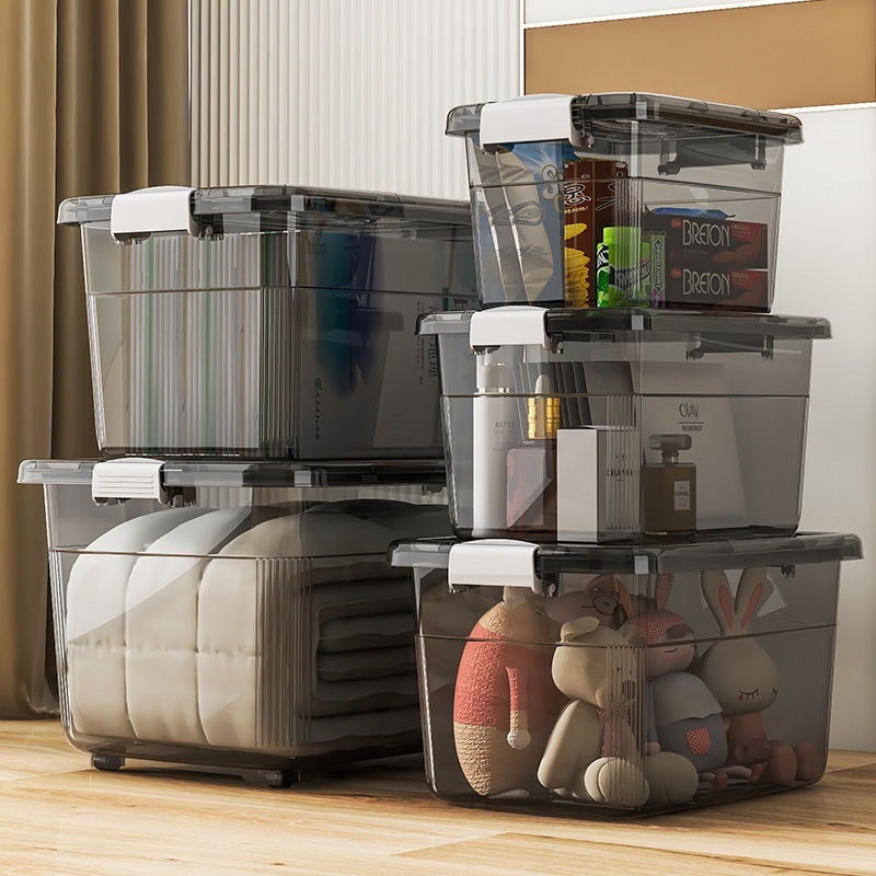 กล่องใส กล่องจัดเก็บโปร่งใส่ มีหูหิ้วมีฝาปิด กล่องเก็บของพลาสติก  มีล้อเลื่อน สามารถเก็บเสื้อผ้า/ของเล่น/หนังสือได้ วัส