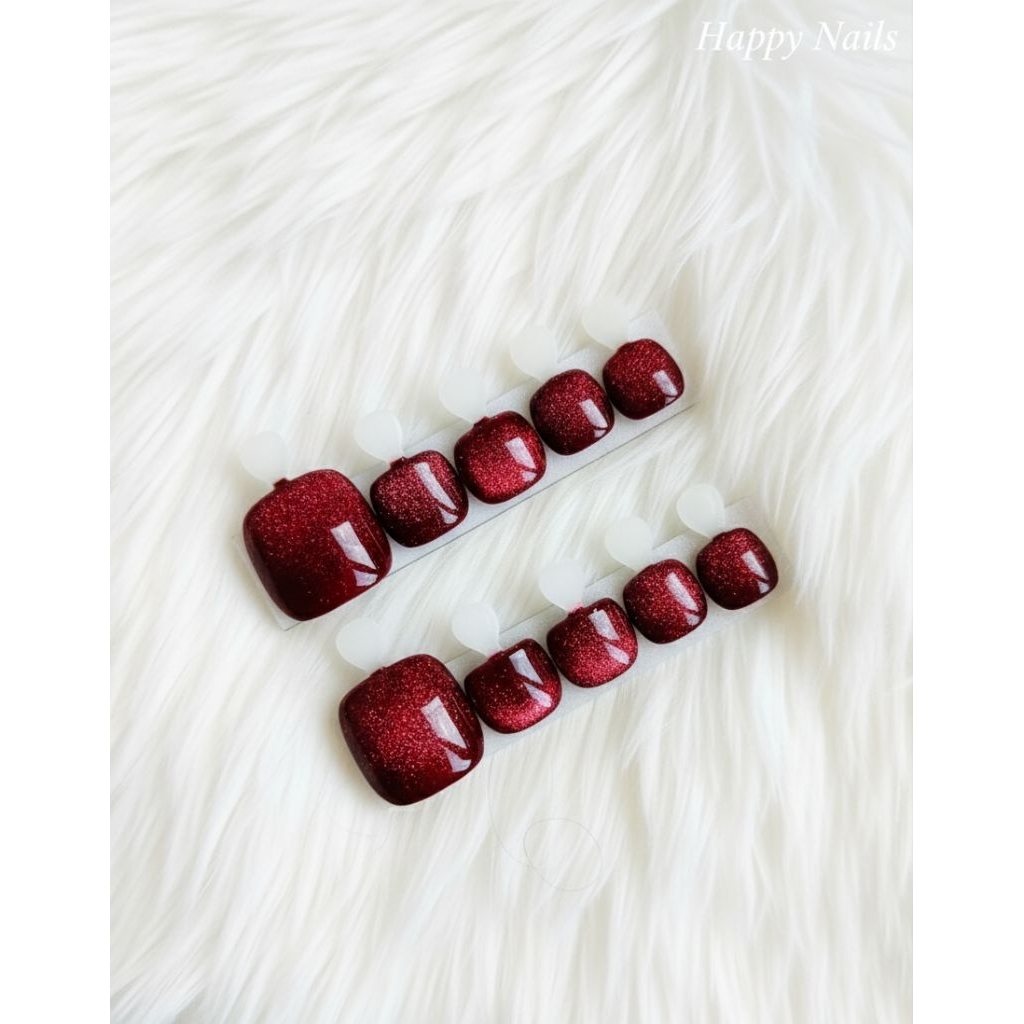 เล็บเท้าสีแดงลูกแก้ว 🔴 แถมกาว+ตะไบ