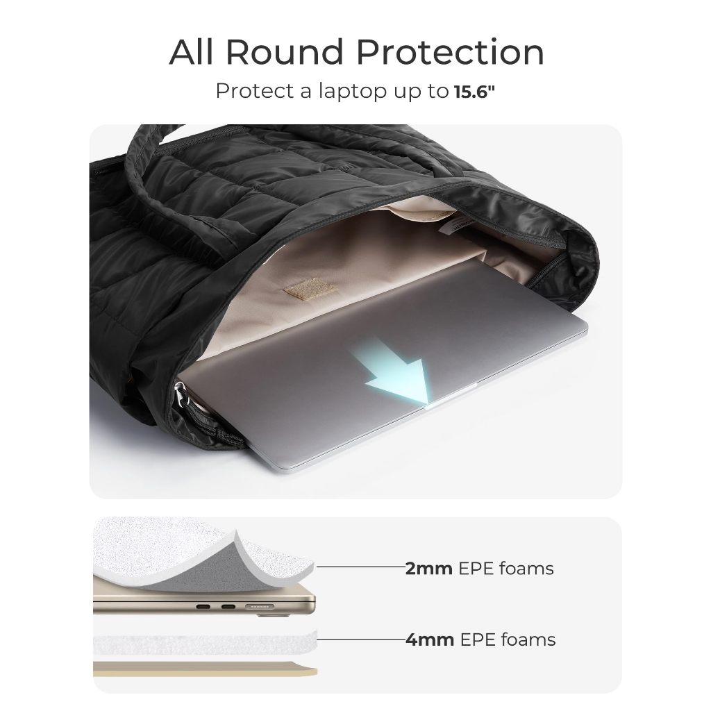 BAGSMART สามารถขยายได้ Tote Bag สำหรับผู้หญิง กระเป๋ามือทำงานพัฟเฟอร์ กระเป๋าออกกำลังกายเดินทาง Carry-On Quilted - รูปที่ 3