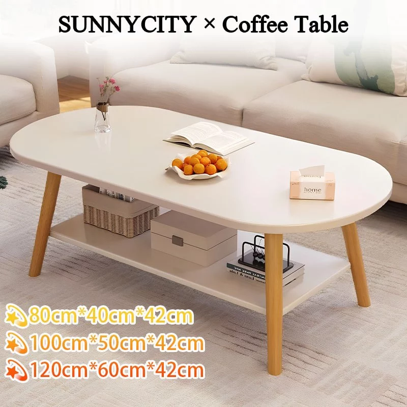SUN โต๊ะกลางโซฟา120/100/80cmโต๊ะกาแฟ สไตล์เรียบง่าย ชั้นเก็บของสองชั้น สามารถใช้เป็นโต๊ะทานอาหารข้างโซฟาได้