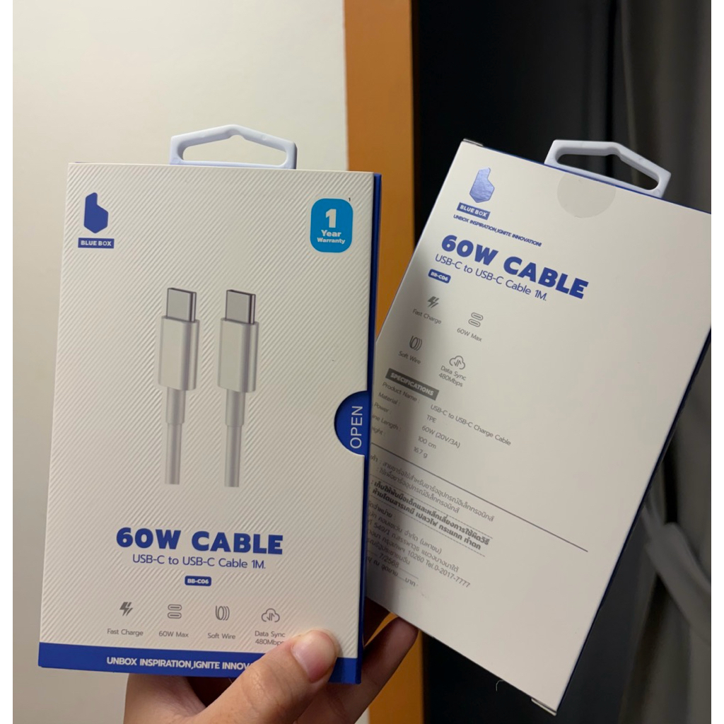 สายชาร์จ type-c 60 วัตต์ ชาร์จไวมากกก เพิ่งซื้อมาจาก studio7ค่ะ ยังไม่เคยแกะเลยค่ะ